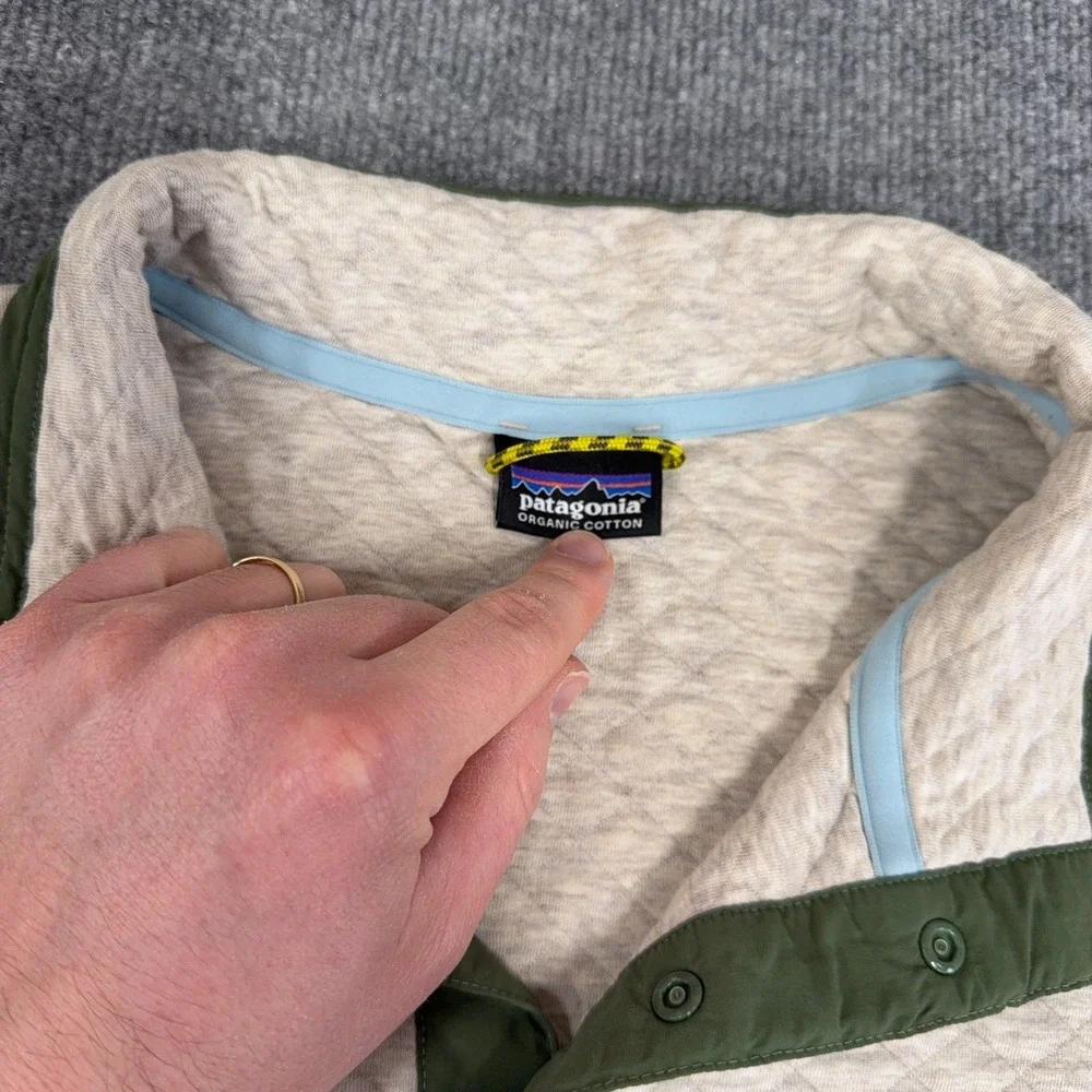 Patagonia Jacket Women 2XL CREAM Green Organic Cotton Quilt Snap-T Pullover READ - Picture 3 of 12